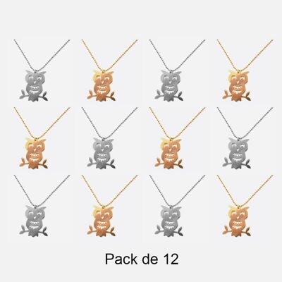 Colliers - Pack De 12 Colliers en Acier Inoxydable Chouette Couleurs Mélangés - 17867