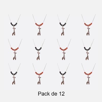 Colliers - Pack De 12 Colliers en Acier Inoxydable Girafe Perles Couleurs Mélangés - 17869