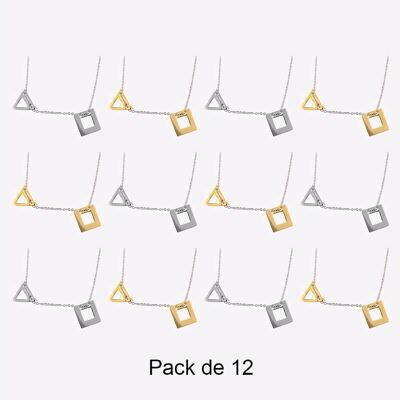 Colliers - Pack De 12 Colliers en Acier Inoxydable Triangle Et Carré Couleurs Mélangés - 17875