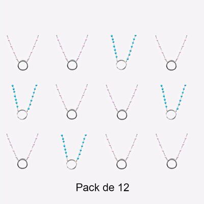 Colliers - Pack De 12 Colliers en Acier Inoxydable Perles Et Cercle Couleurs Mélangés - 17876