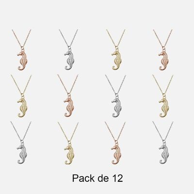 Colliers - Pack De 12 Colliers en Acier Inoxydable Hippocampe Strass Couleurs Mélangés - 17877