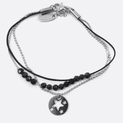 Bracelets - Bracelet Acier Inoxydable Triple Perles De Verre Et Etoiles - 3223