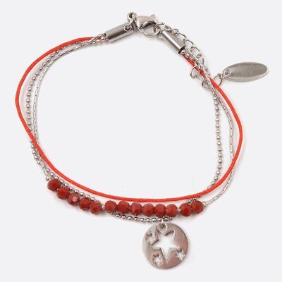 Bracelets - Bracelet Acier Inoxydable Triple Perles De Verre Et Etoiles - 3224