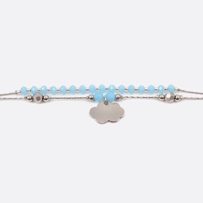 Bracelets - Bracelet Acier Inoxydable Double Chaines Perles De Verre Et Nuage - 3226