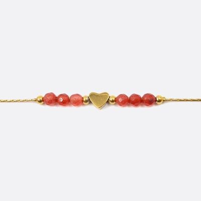 Bracelets - Bracelet Acier Inoxydable Perles De Verre Et Coeur - 3231