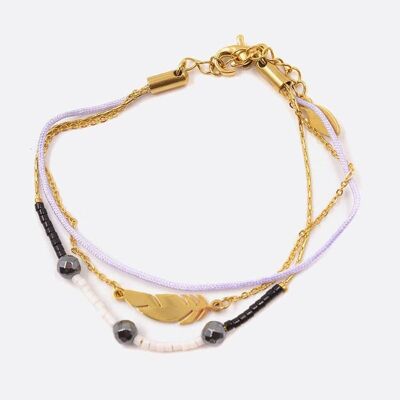 Bracelets - Bracelet Acier Inoxydable Trilpes Chaines Perles De Verre Perles Et Plume - 3279