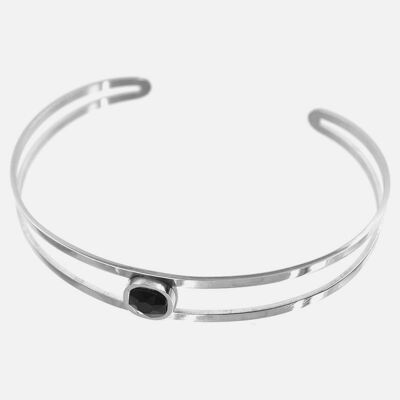 Bracelets - Bracelet Jonc Acier Inoxydable Strass Central - 8735