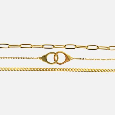 Bracelets - Bracelet Acier Inoxydable Triple Chaine avec Menottes - 15521