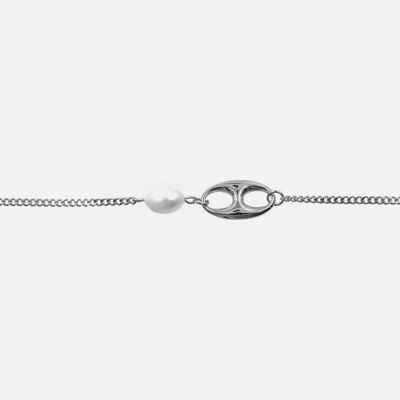 Bracelets - Bracelet Acier Inoxydable Double Cercles et Perle Blanche - 16122