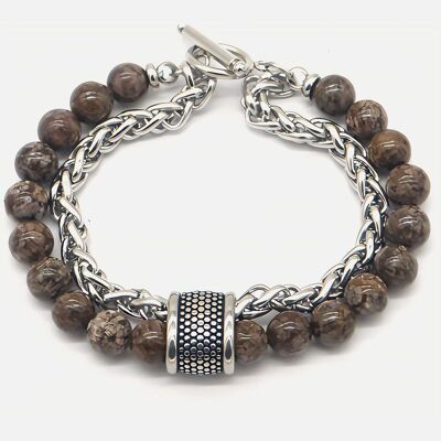 Bracelets - Bracelet Homme Chaine Torsadé Acier Inoxydable et Pierres Naturelles 20 cm - 17175