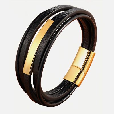 Bracelets - Bracelet Homme Cuir 5 Rangs et Acier Inoxydable 20 cm - 17172