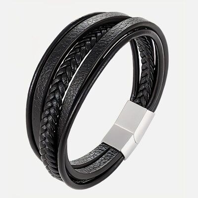 Bracelets - Bracelet Homme en Cuir Tressé 5 Rangs et Acier Inoxydable 20 cm - 17165