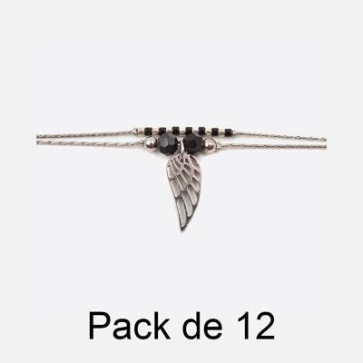 Bracelets - Pack De 12 Bracelets en Acier Inoxydable Perles Et Aile Filigrane - 17923