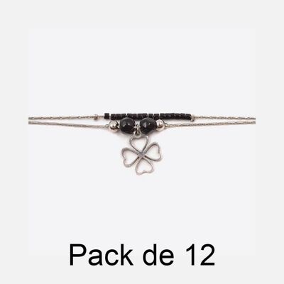Bracelets - Pack De 12 Bracelets en Acier Inoxydable Perles Trèfle - 17925