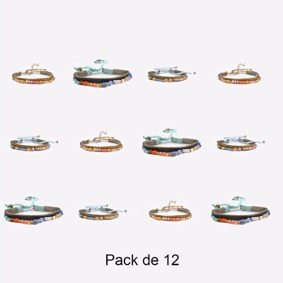 Bracelets - Pack De 12 Bracelets en Acier Inoxydable Cuir Et Perles Couleurs Mélangés - 17926