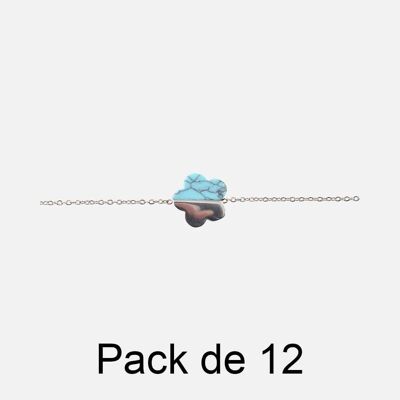 Bracelets - Pack De 12 Bracelets en Acier Inoxydable Trèfle Métal Et Turquoise - 17931