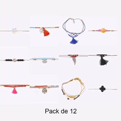 Bracelets - Pack De 12 Bracelets en Acier Inoxydable Modèles Mélangés A - 17933