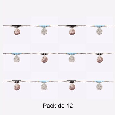 Bracelets - Pack De 12 Bracelets en Acier Inoxydable Arbre De Vie Et Perles Couleurs Mélangés - 17934