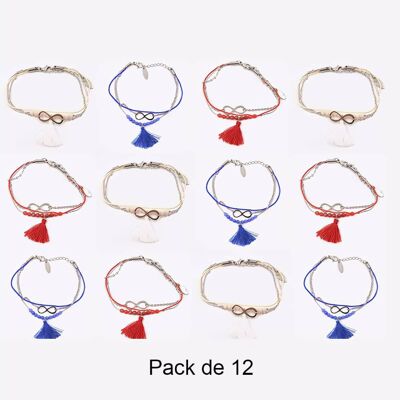 Bracelets - Pack De 12 Bracelets en Acier Inoxydable Infini Perles Et Pompon Couleurs Mélangés - 17942