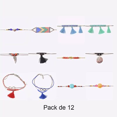 Bracelets - Pack De 12 Bracelets en Acier Inoxydable Modèles Mélangés C - 17944