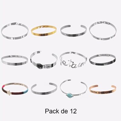 Bracelets - Pack De 12 Bracelets en Acier Inoxydable Modèles Mélangés C - 17955