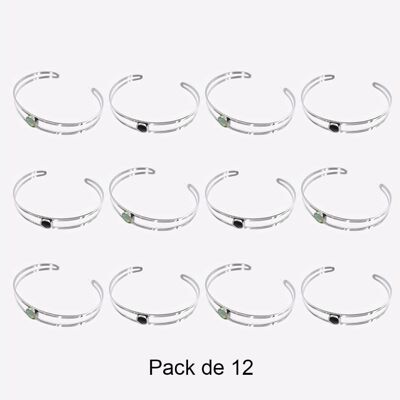 Bracelets - Pack De 12 Bracelets en Acier Inoxydable Strass Central Couleurs Mélangés - 17957
