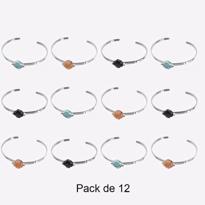 Bracelets - Pack De 12 Bracelets en Acier Inoxydable Trèfle Central Couleurs Mélangés - 17958