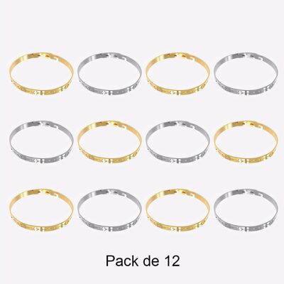 Bracelets - Pack De 12 Bracelets en Acier Inoxydable Géométrique Couleurs Mélangés - 17959