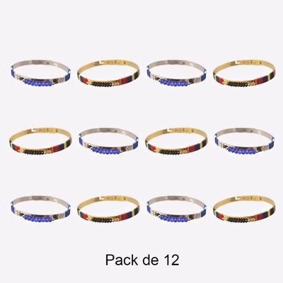 Bracelets - Pack De 12 Bracelets en Acier Inoxydable Fils Multiples Perles Couleurs Mélangés - 17960