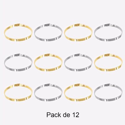 Bracelets - Pack De 12 Bracelets en Acier Inoxydable Plume Couleurs Mélangés - 17963