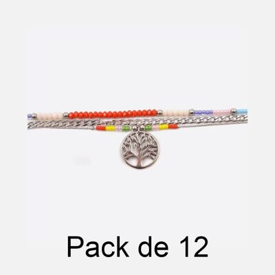 Bracelets - Pack De 12 Bracelets en Acier Inoxydable Arbre De Vie Chaine Et Perles - 17976