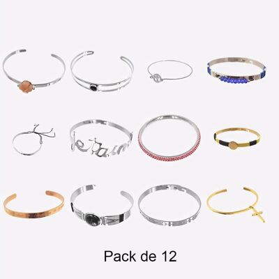 Bracelets - Pack De 12 Bracelets en Acier Inoxydable Modèles Mélangés E - 17977