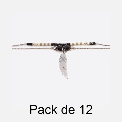 Bracelets - Pack De 12 Bracelets en Acier Inoxydable Perles Et Plumes - 17978