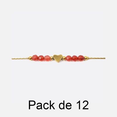 Bracelets - Pack De 12 Bracelets en Acier Inoxydable Perles Rouge Et Coeur - 17981