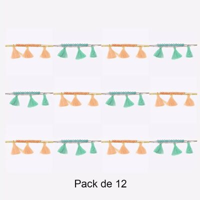 Bracelets - Pack De 12 Bracelets en Acier Inoxydable Triple Pompons Couleurs Mélangés - 17989