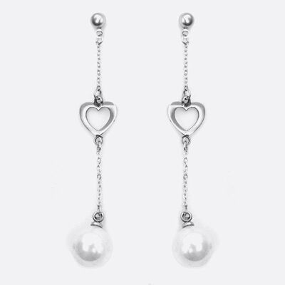 Boucles d'oreilles - Boucle Doreille Acier Inoxydable Perle Et Coeur - 2683