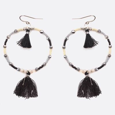 Boucles d'oreilles - Boucle Doreille Acier Inoxydable Perles Et Double Pompons - 2685