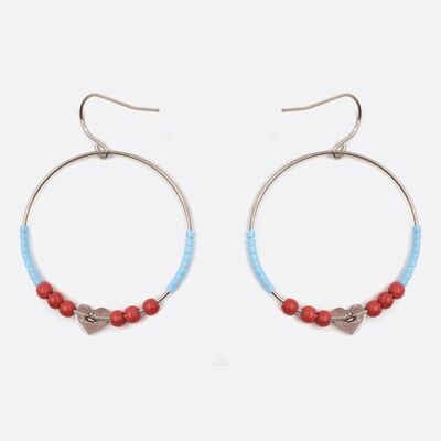 Boucles d'oreilles - Boucle Doreille Acier Inoxydable Cercle Pierre Naturelle Et Coeur - 2695