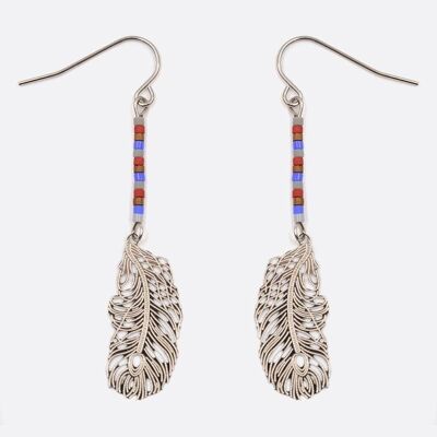 Boucles d'oreilles - Boucle Doreille Acier Inoxydable Multiples Perles Et Plumes - 2706