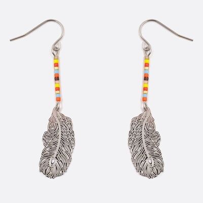 Boucles d'oreilles - Boucle Doreille Acier Inoxydable Multiples Perles Et Plumes - 2708