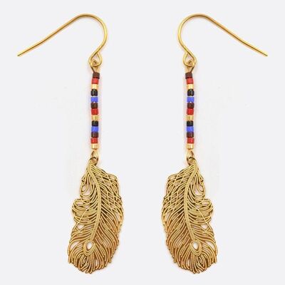 Boucles d'oreilles - Boucle Doreille Acier Inoxydable Multiples Perles Et Plumes - 2712