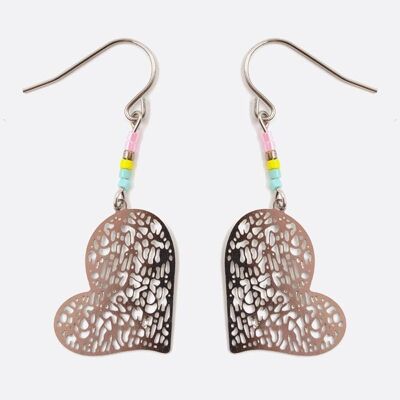 Boucles d'oreilles - Boucle Doreille Acier Inoxydable Multiples Perles Et Coeur Filigrane - 2715