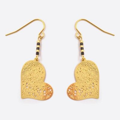 Boucles d'oreilles - Boucle Doreille Acier Inoxydable Multiples Perles Et Coeur Filigrane - 2716