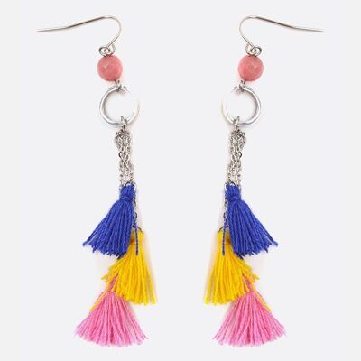 Boucles d'oreilles - Boucle Doreille Acier Inoxydable Chaine Et Triple Pompons - 2719