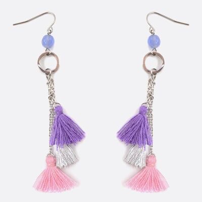 Boucles d'oreilles - Boucle Doreille Acier Inoxydable Chaine Et Triple Pompons - 2721