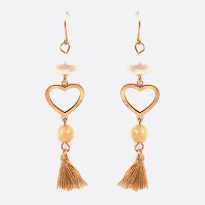 Boucles d'oreilles - Boucle Doreille Acier Inoxydable Coeur Perle De Verre Et Pompon - 2724