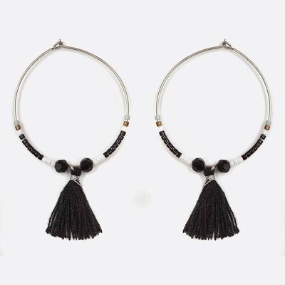 Boucles d'oreilles - Boucle Doreille Acier Inoxydable Perles Et Pompon - 2731