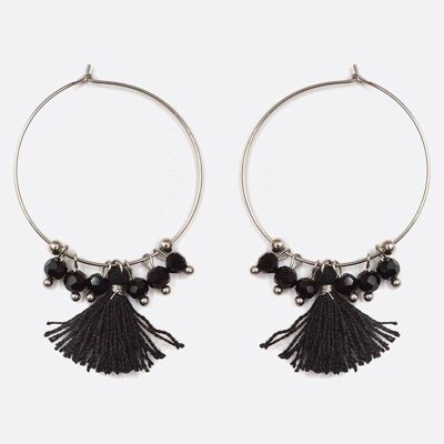 Boucles d'oreilles - Boucle Doreille Acier Inoxydable Multiples Perles De Verre Et Pompon - 2735