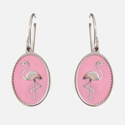 Boucles d'oreilles - Boucles D'oreilles Acier Inoxydable Médaillon Flamant Rose - 2853