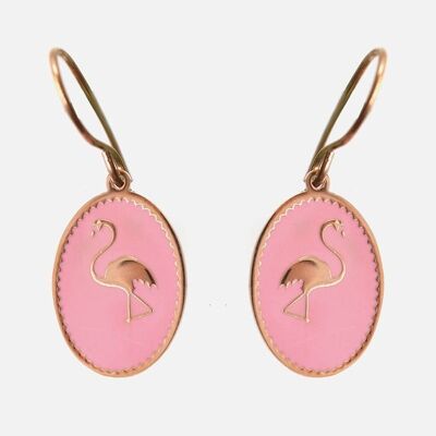 Boucles d'oreilles - Boucles D'oreilles Acier Inoxydable Médaillon Flamant Rose - 2854